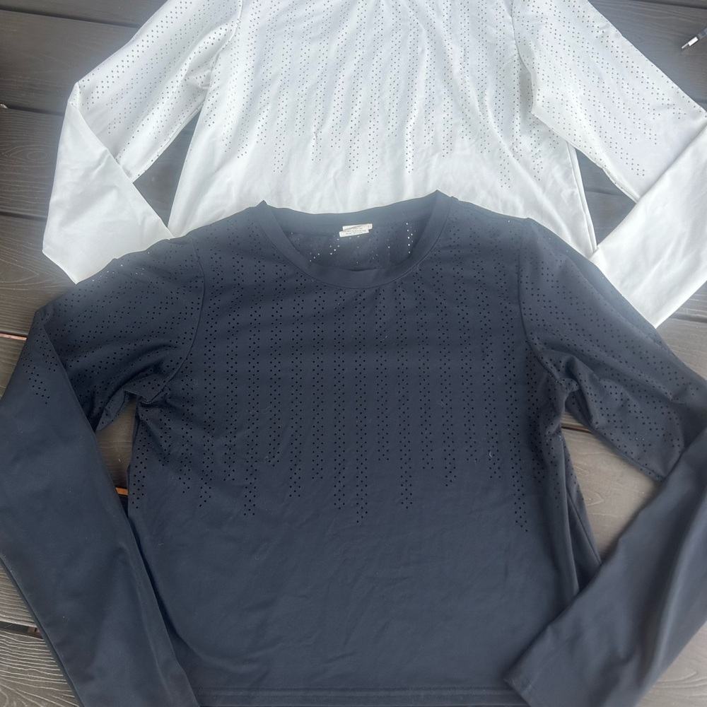 ZYIA Black and White Perforated Long Sleeve Tops